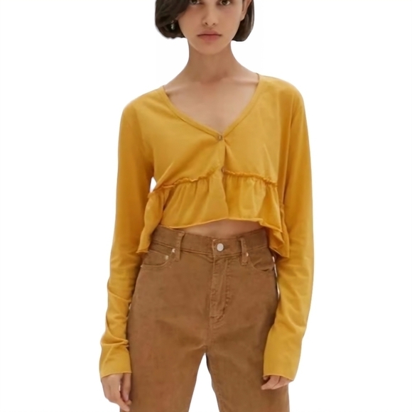 Urban Outfitters Yellow Project Social T 100% Cotton Crop Top Longsleeve Size S - Picture 1 of 10